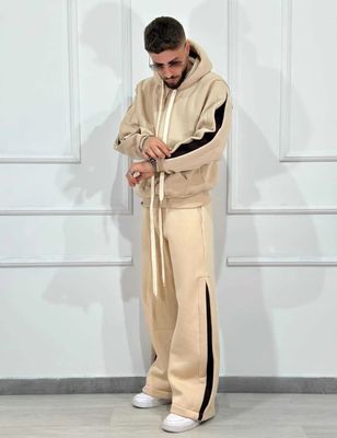 Tuta completa boxy fit felpata made in italy beige Fondo largo