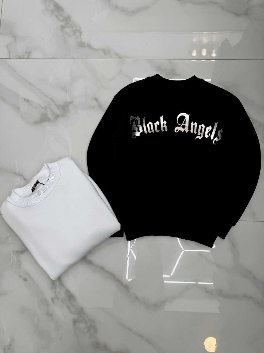 Felpa BAMBINO girocollo con stampa fronte retro cromata argento &quot;black angel&quot;