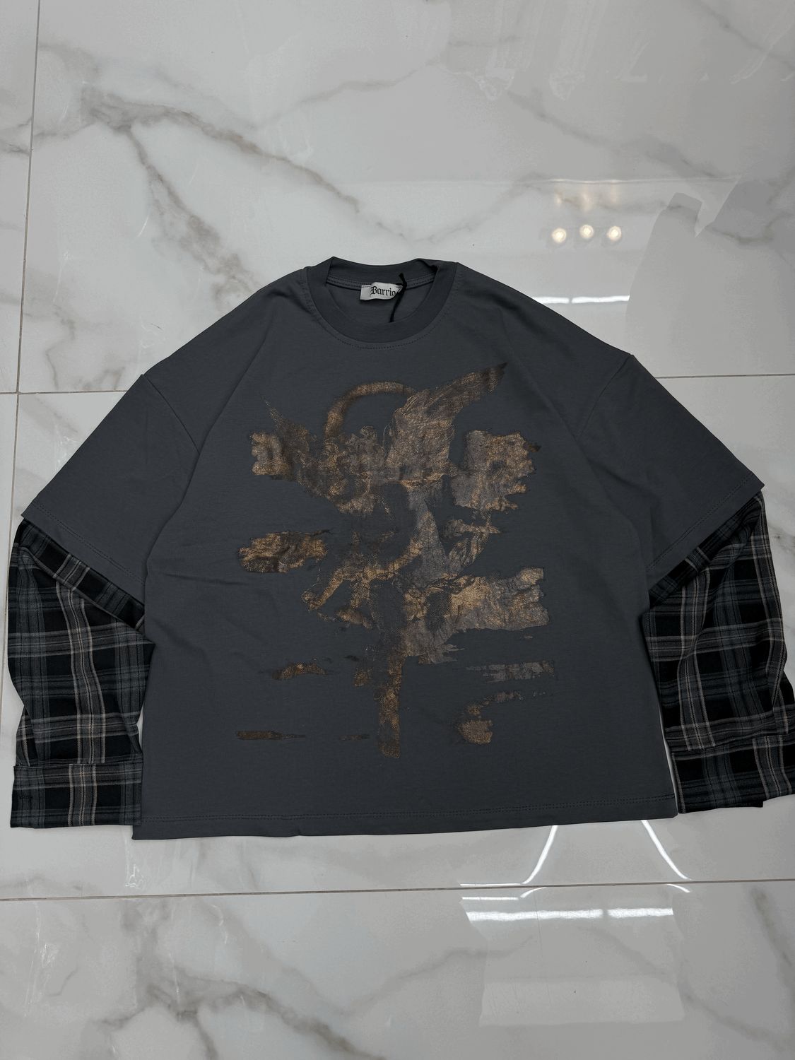 T shirt Longsleeve double 100% Cotone Premium oversize grigio piombo T shirt Longsleeve double 100% Cotone Premium oversize grigio piombo