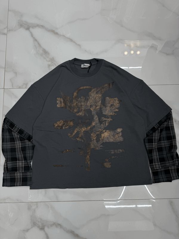 T shirt Longsleeve double 100% Cotone Premium oversize grigio piombo T shirt Longsleeve double 100% Cotone Premium oversize grigio piombo