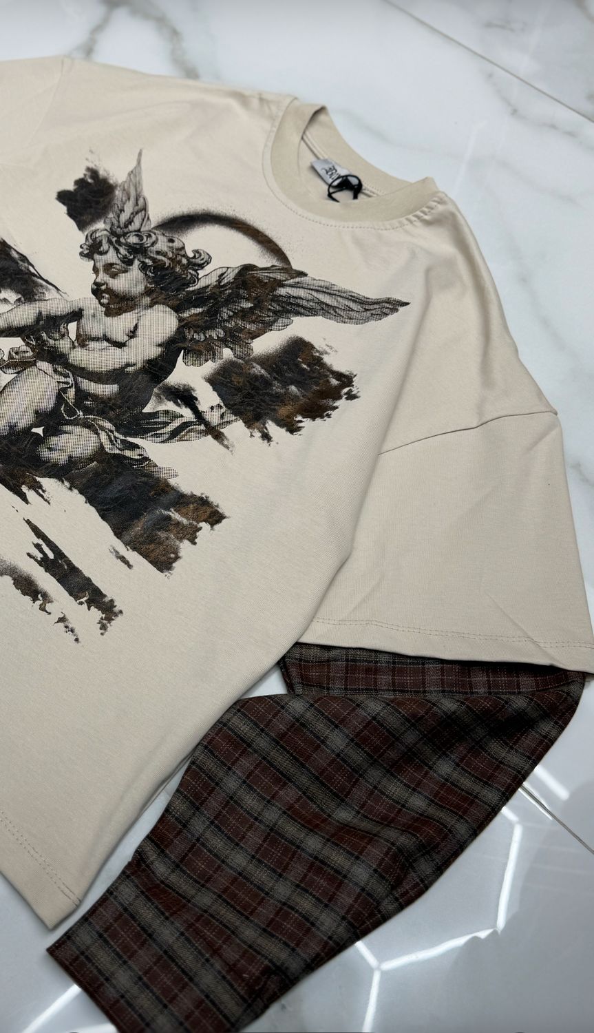 T shirt Longsleeve double 100% Cotone Premium oversize beige T shirt Longsleeve double 100% Cotone Premium oversize beige