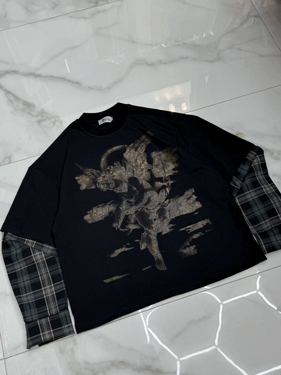 T shirt Longsleeve double 100% Cotone Premium oversize nera T shirt Longsleeve double 100% Cotone Premium oversize nera