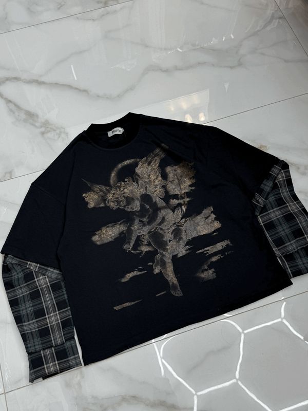 T shirt Longsleeve double 100% Cotone Premium oversize nera T shirt Longsleeve double 100% Cotone Premium oversize nera