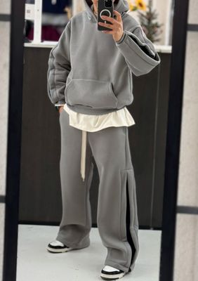 Tuta completa boxy fit felpata made in italy fondo largo grigio perla