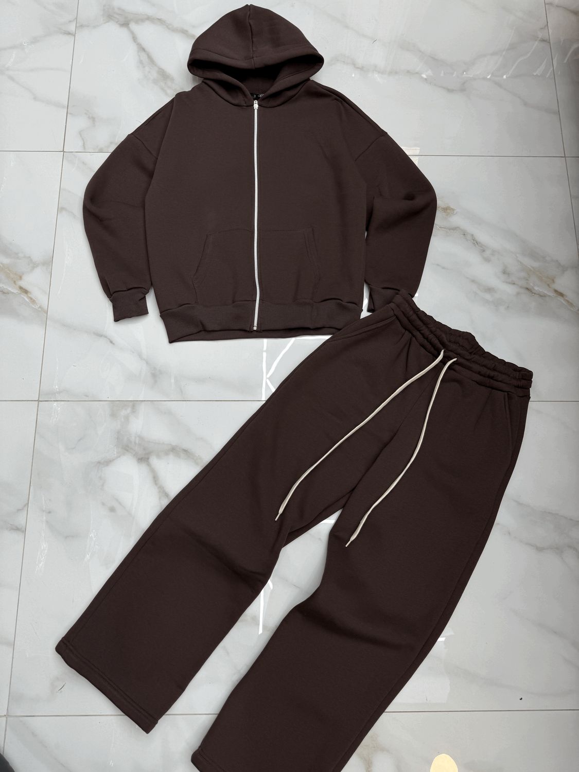 Tuta completa con zip felpata made in italy Fondo marrone moka