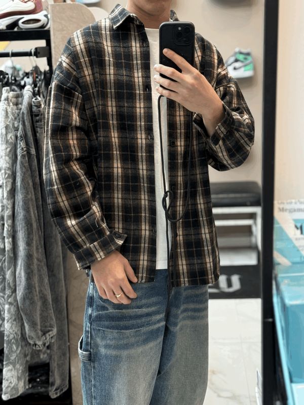 Camicia a quadri Premium Oversize bicolor marrone Camicia a quadri Premium Oversize bicolor marrone