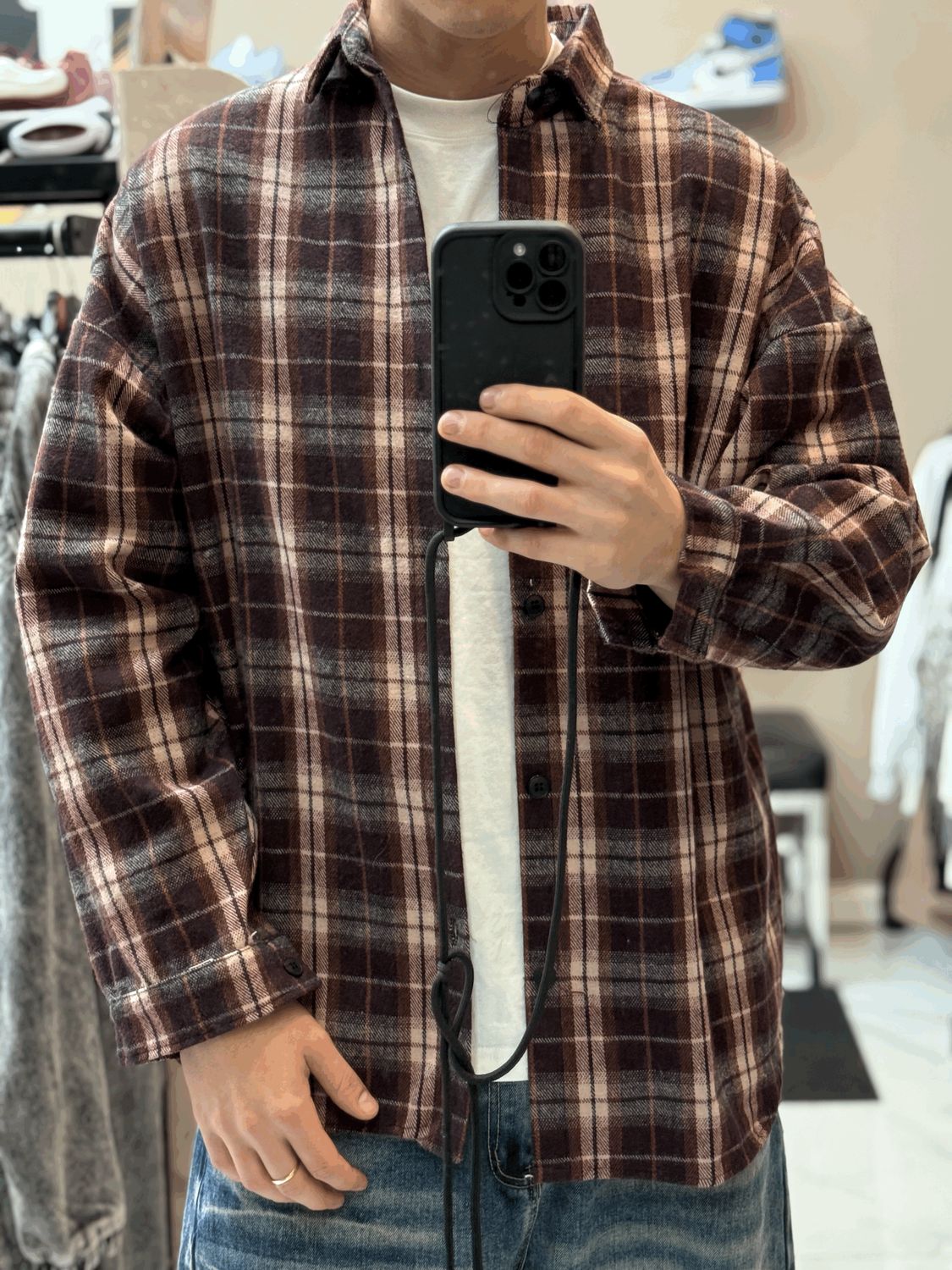 Camicia a quadri Premium Oversize bicolor bordeaux