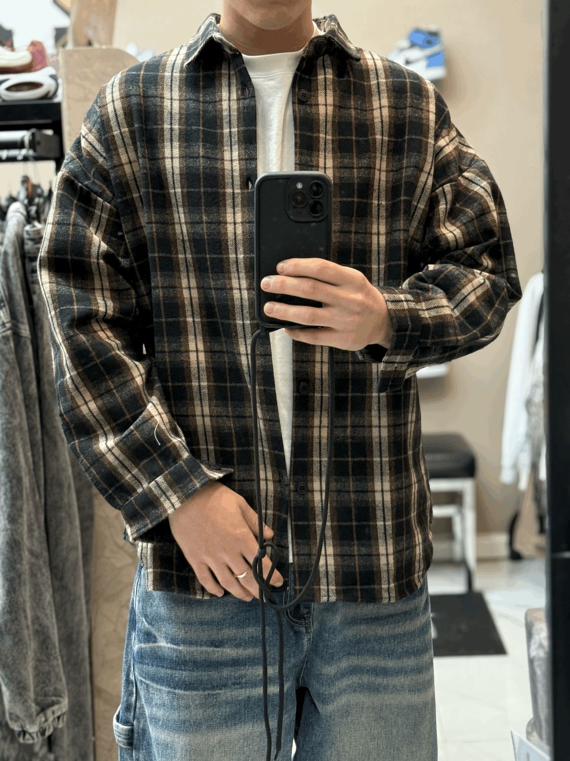 Camicia a quadri Premium Oversize bicolor marrone