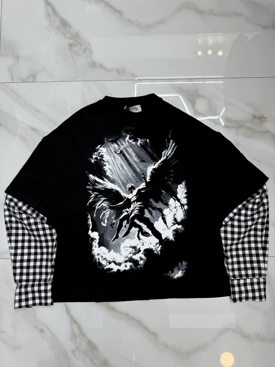 T shirt Longsleeve double 100% Cotone Premium oversize nera T shirt Longsleeve double 100% Cotone Premium oversize nera