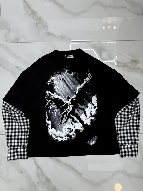 T shirt Longsleeve double 100% Cotone Premium oversize nera T shirt Longsleeve double 100% Cotone Premium oversize nera