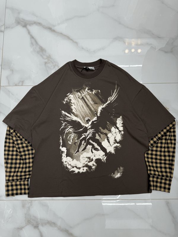 T shirt Longsleeve double 100% Cotone Premium oversize marrone T shirt Longsleeve double 100% Cotone Premium oversize marrone