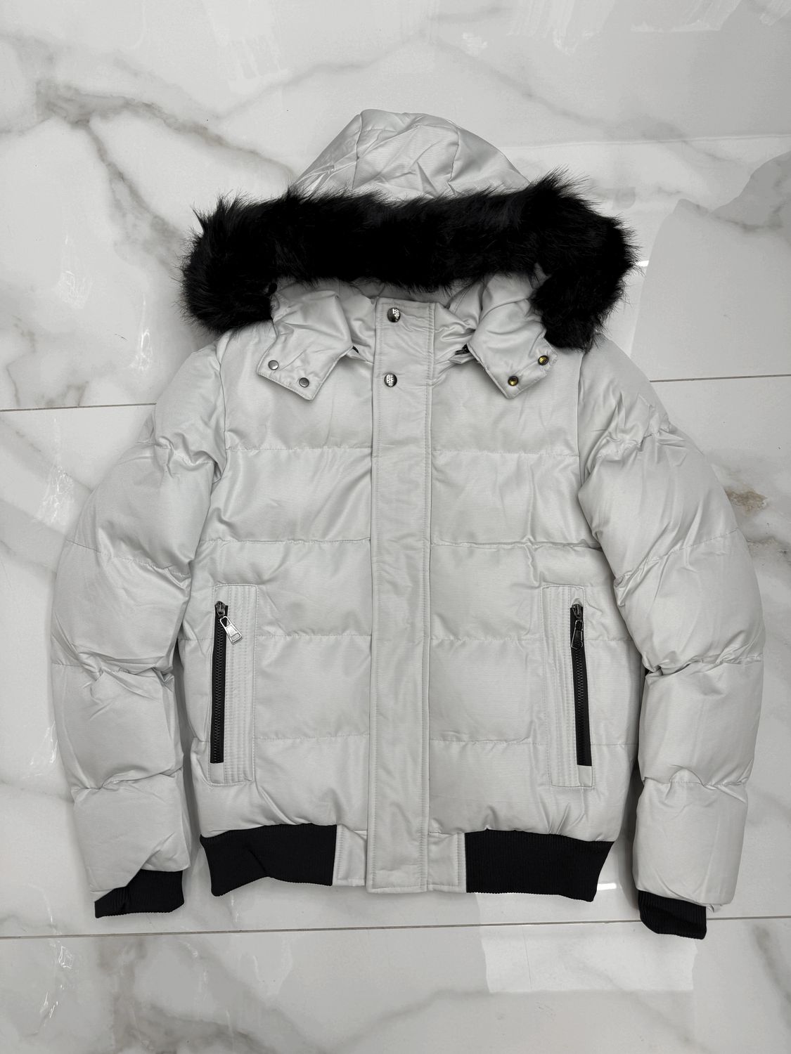 Giacchetto pelliccia puffer grigio ghiaccio Giacchetto pelliccia puffer grigio ghiaccio