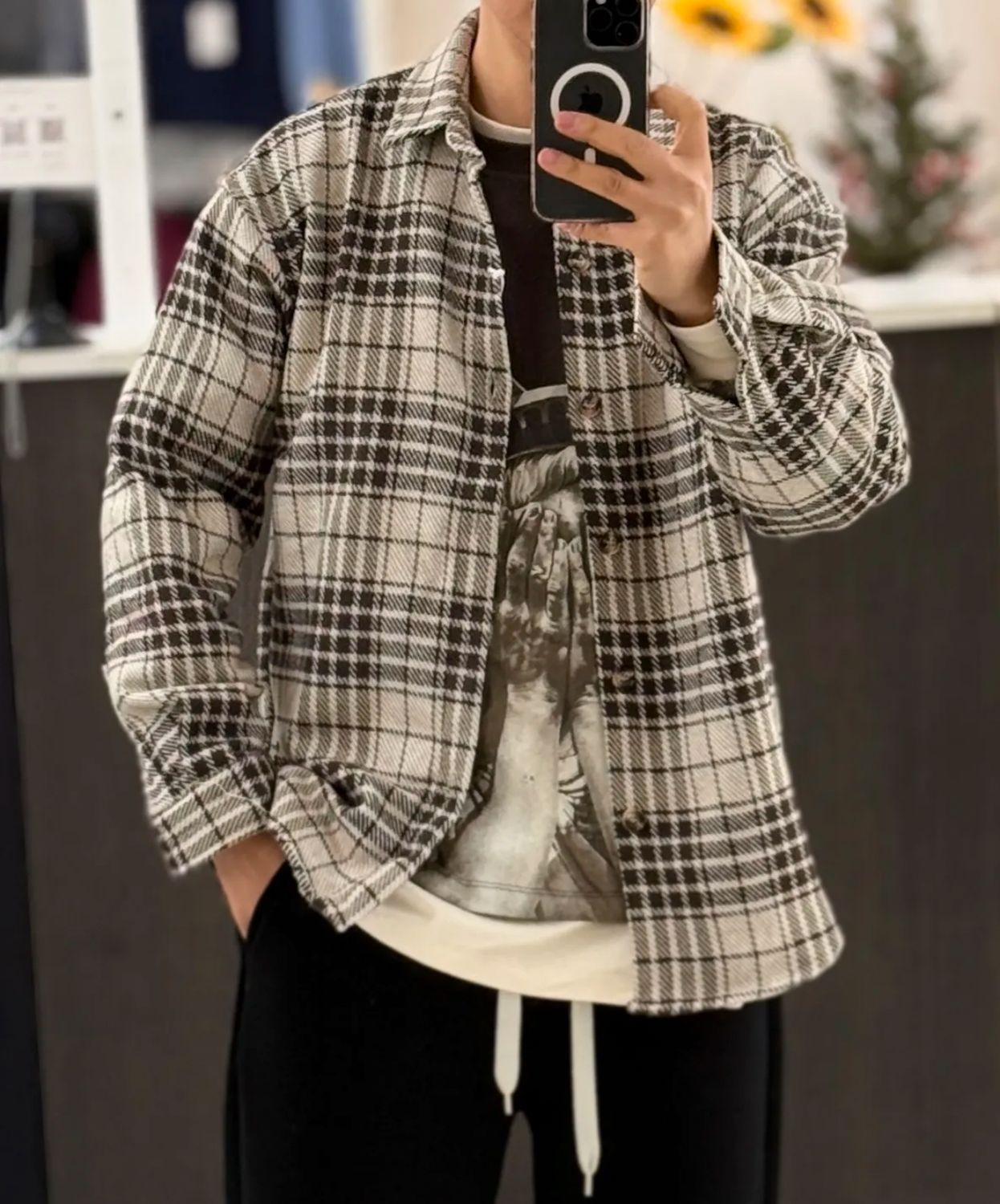 Camicia a quadri Premium Oversize bicolor beige Camicia a quadri Premium Oversize bicolor beige