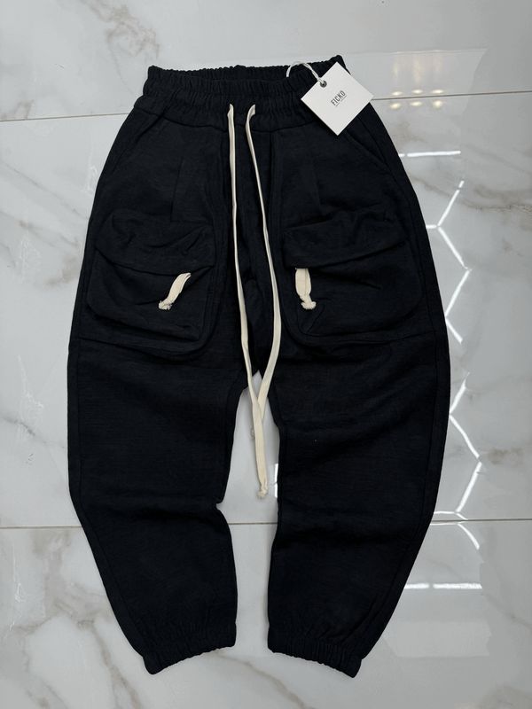 Pantaloni sartoriali ricamati cargo zip BAMBINO nero polsino Pantaloni sartoriali ricamati cargo zip BAMBINO nero polsino