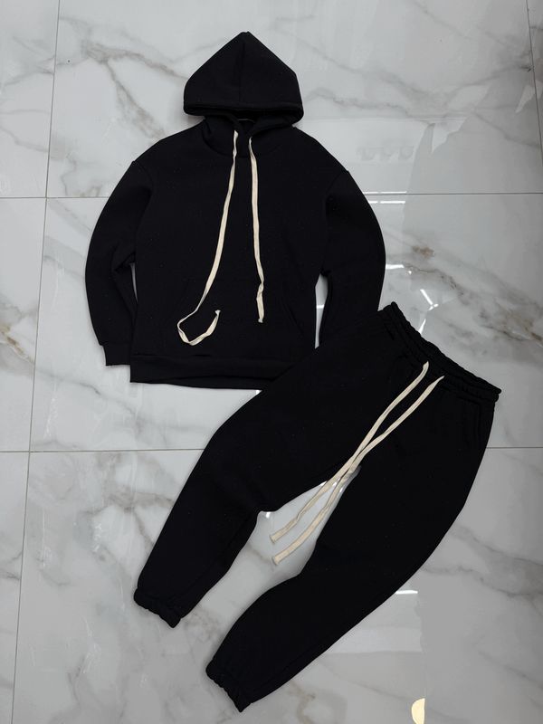 Tuta completa oversize brillantini felpata BAMBINO nera Tuta completa oversize brillantini felpata BAMBINO nera