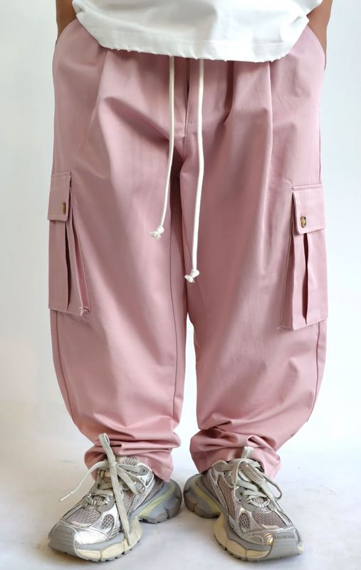 Pantaloni oversize con tasconi made in italy Fondo largo rosa