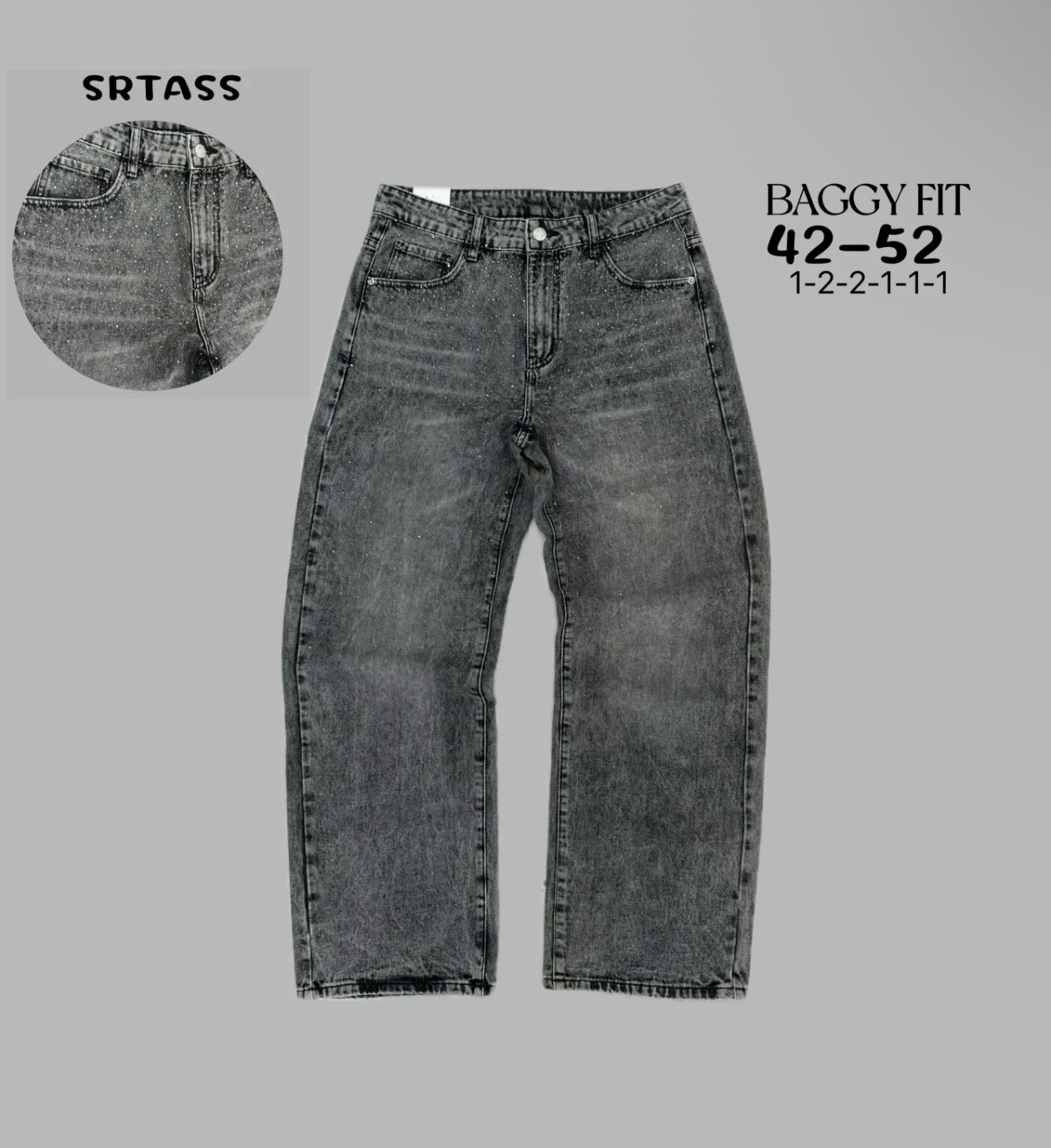 Pantaloni Jeans premium  STRASS  baggy fit estremo!