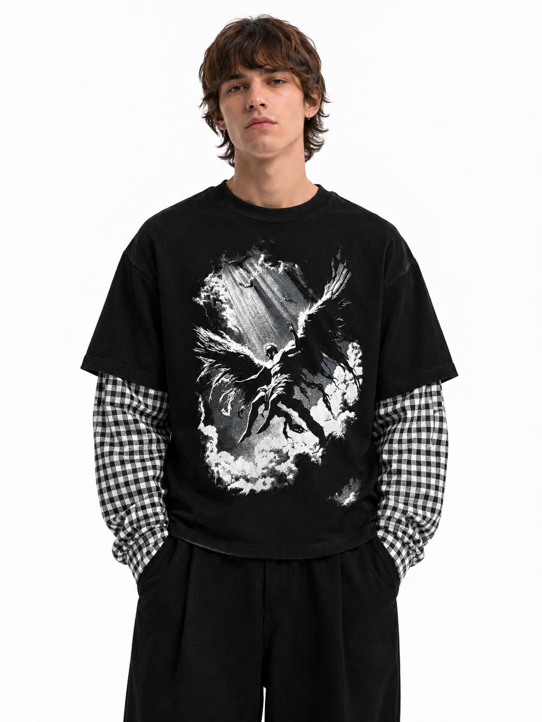 T shirt Longsleeve double 100% Cotone Premium oversize nera