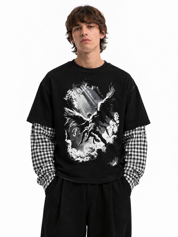T shirt Longsleeve double 100% Cotone Premium oversize nera T shirt Longsleeve double 100% Cotone Premium oversize nera