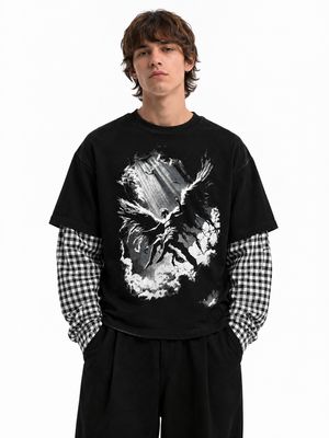 T shirt Longsleeve double 100% Cotone Premium oversize nera
