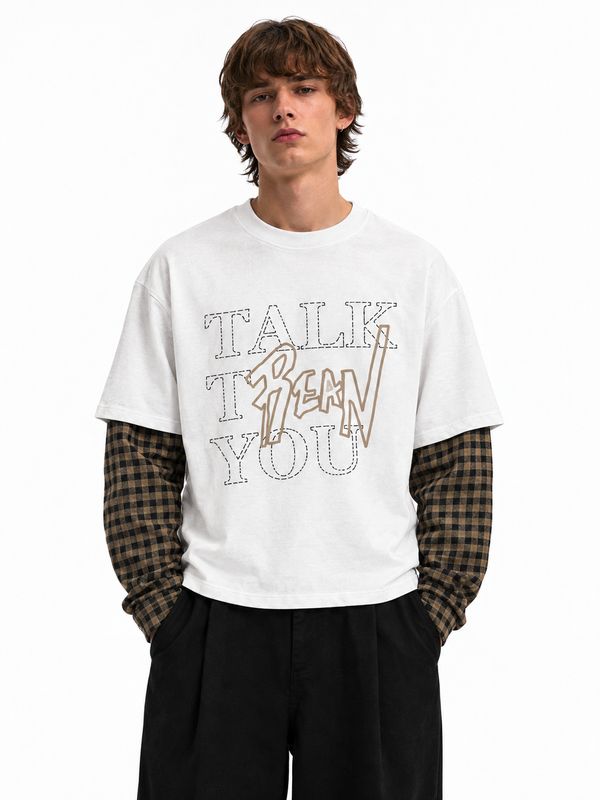 T shirt Longsleeve double 100% Cotone Premium oversize bianca