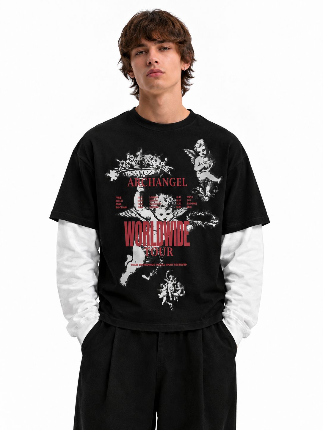 T shirt Longsleeve double 100% Cotone Premium oversize 2 Colori Stampa sul Retro T shirt Longsleeve double 100% Cotone Premium oversize 2 Colori Stampa sul Retro