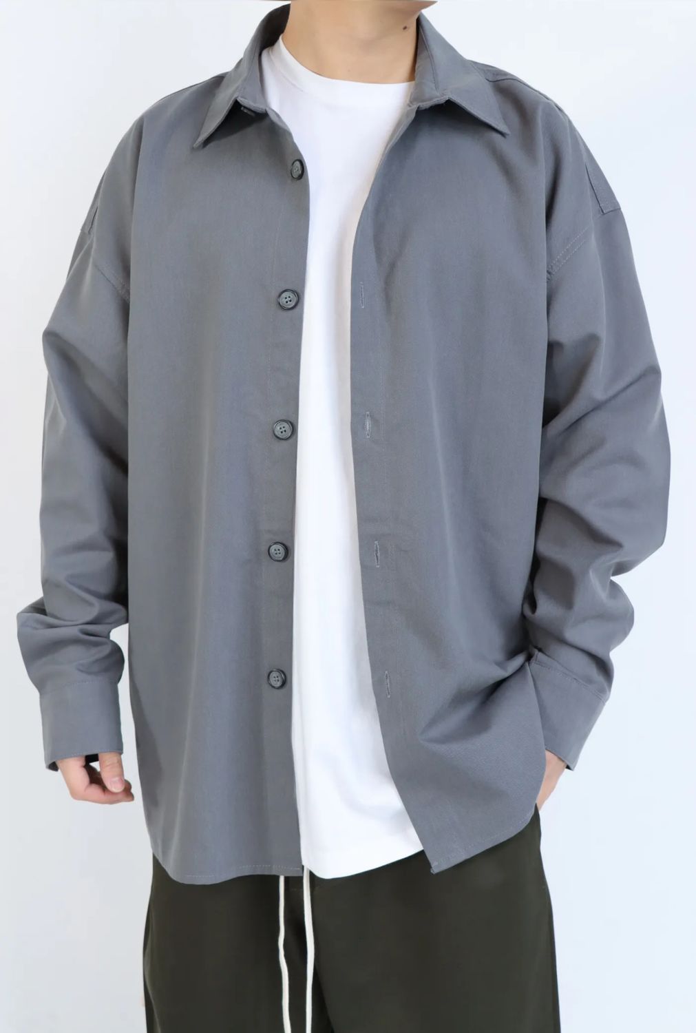 Camicia sartoriale Premium Oversize Seta tinta unita grigio