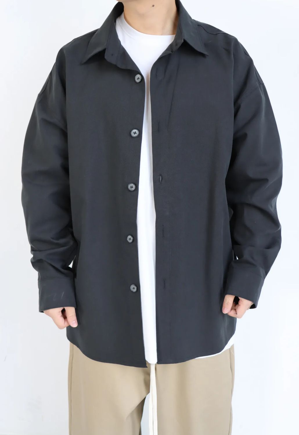 Camicia sartoriale Premium Oversize Seta tinta unita nero