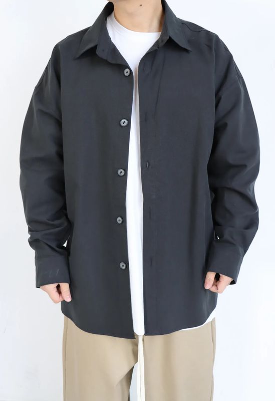 Camicia sartoriale Premium Oversize Seta tinta unita nero