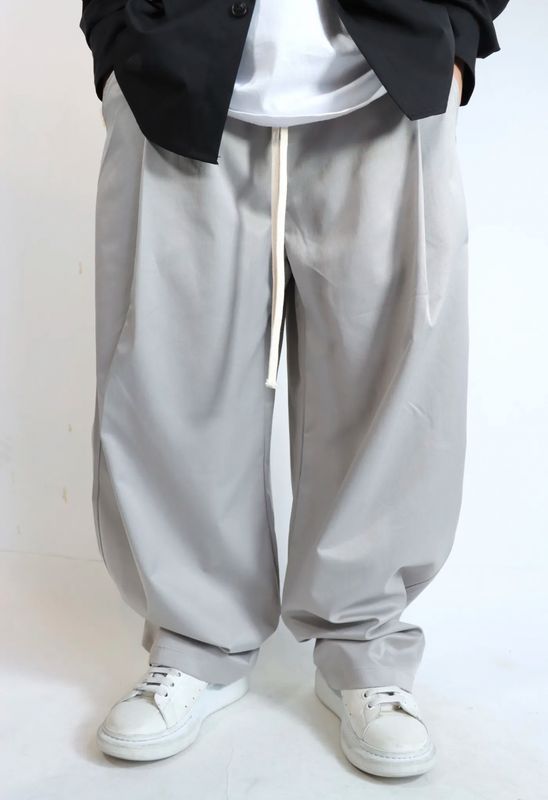 Pantaloni balloon Fondo largo con pence grigio perla