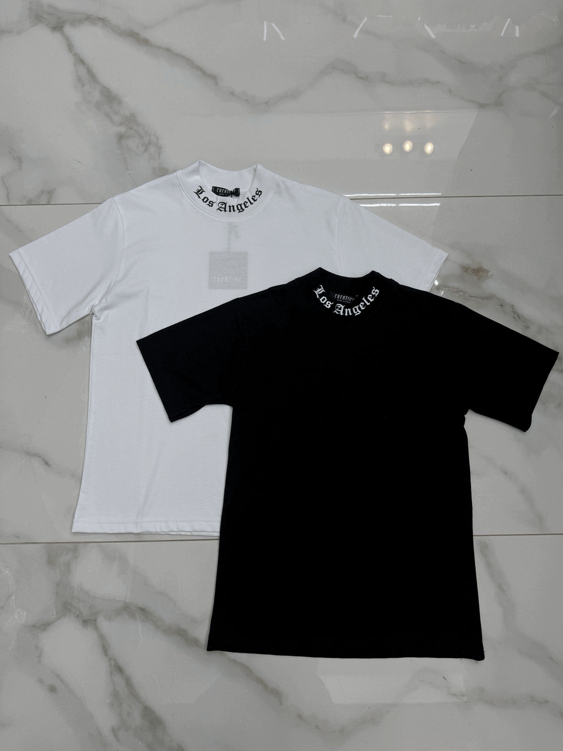 T-shirt oversize collo alto BAMBINO 'Los Angeles' nera e bianca