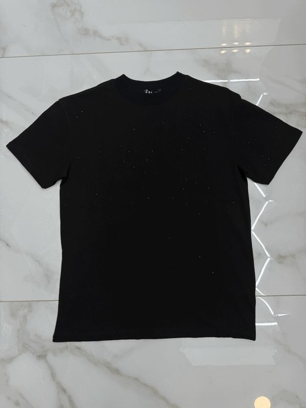 T-shirt collo alto nera BAMBINO STRASS