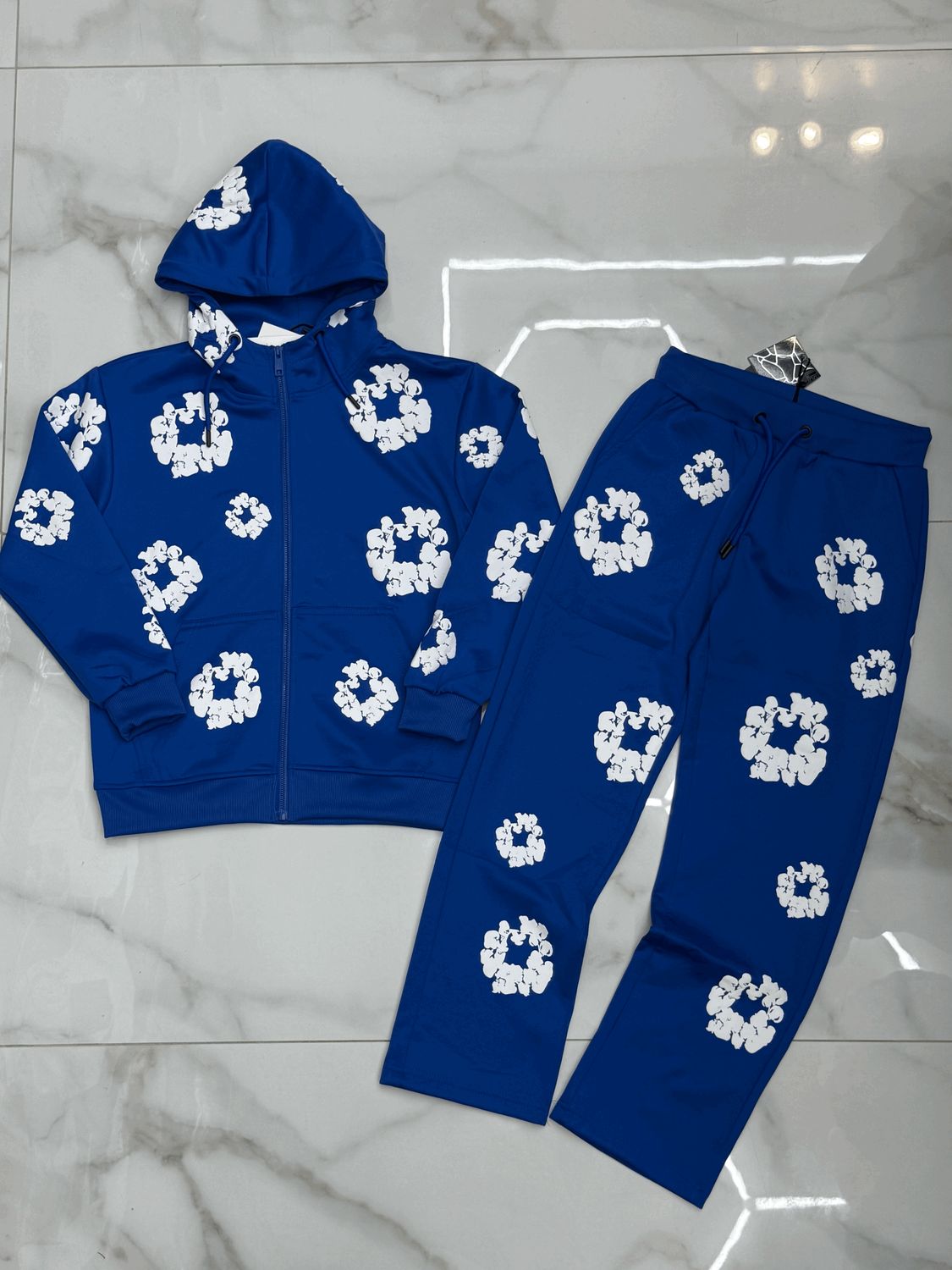Tuta completa oversize fondo largo fiori BAMBINO blu Royal
