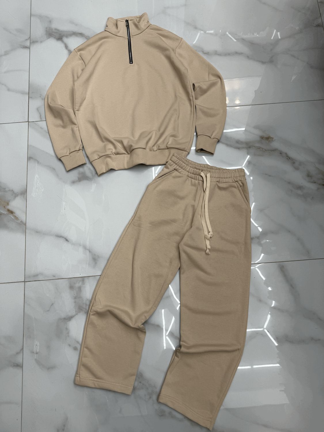 tuta completa mezza zip fondo largo BAMBINO beige