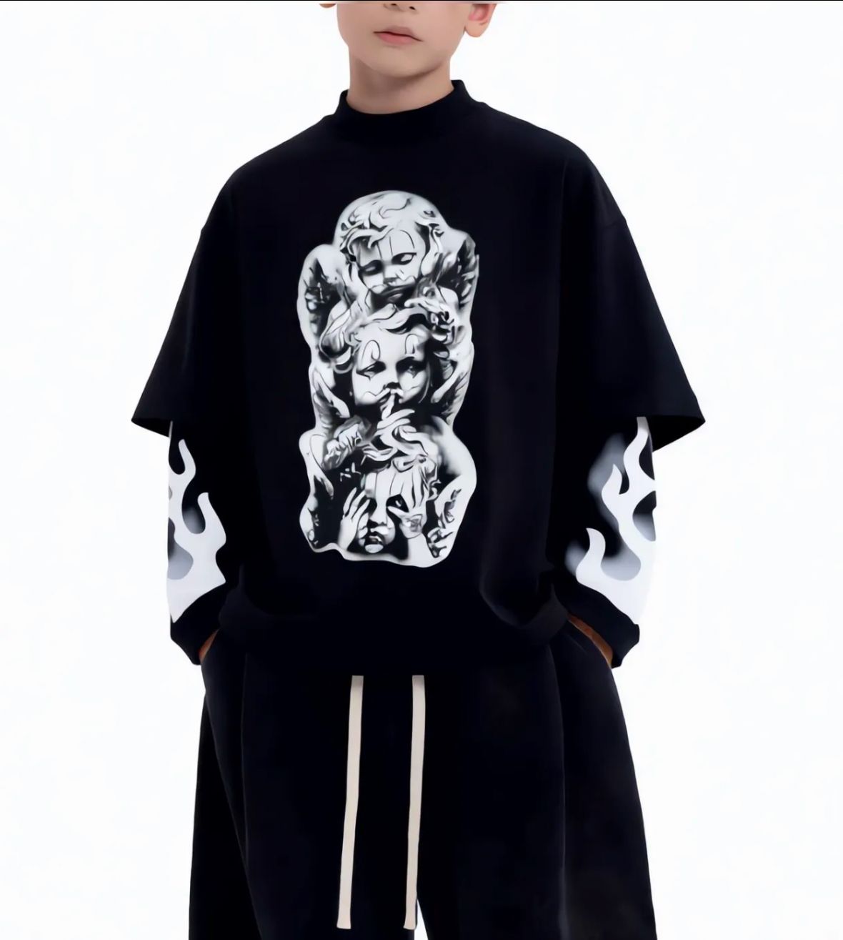 T-shirt longsleeve oversize BAMBINO nera e bianca
