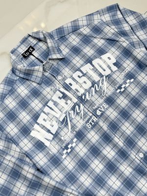 camicia oversize premium BAMBINO celeste e bianca