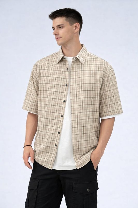 Camicia Oversize mezza manica Premium beige Camicia Oversize mezza manica Premium beige