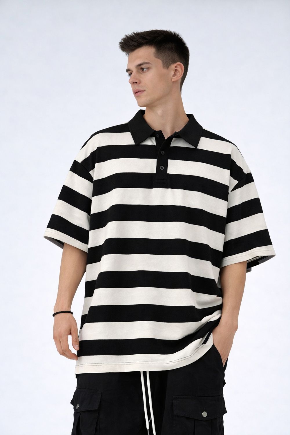 Polo a righe mezza manica Oversize