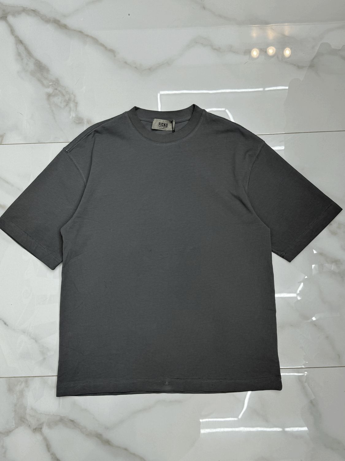 T-shirt slavata super oversize BAMBINO grigio piombo