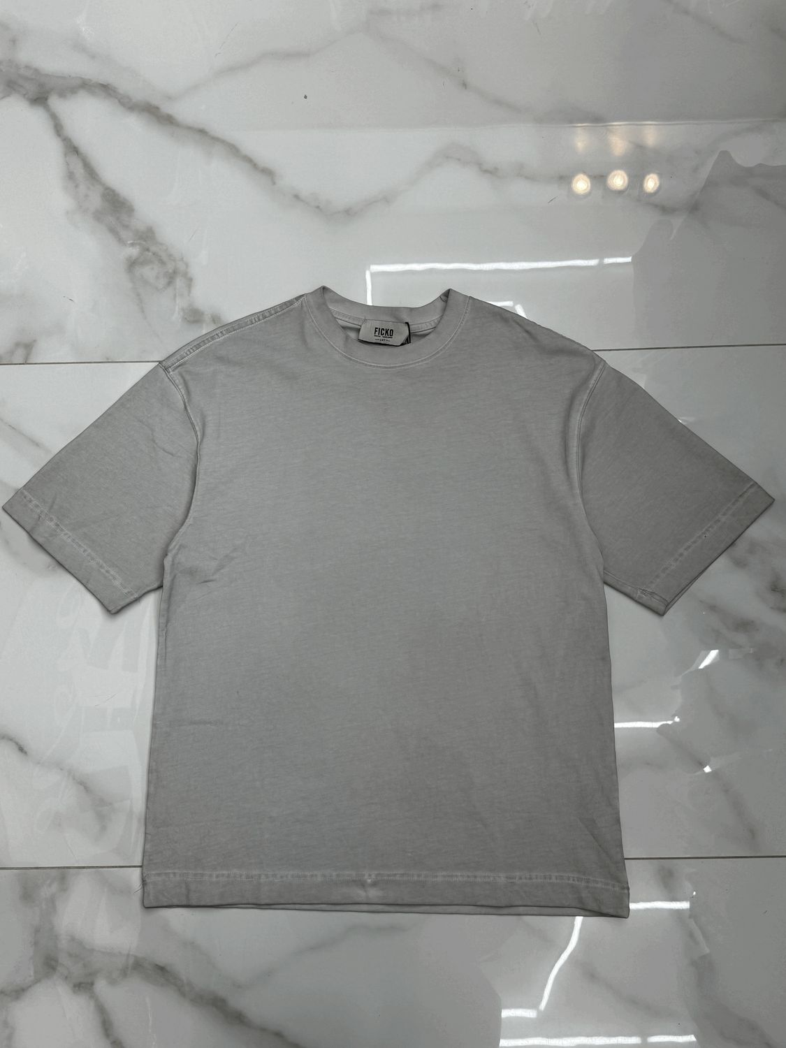 T-shirt slavata super oversize BAMBINO grigio perla