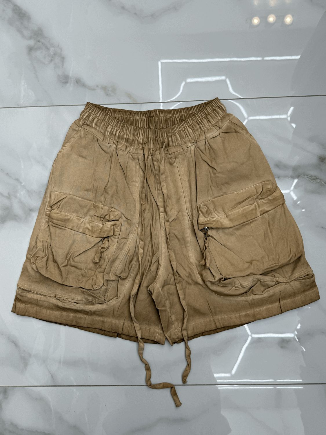 Pantaloncini oversize premium BAMBINO stone wash Camel