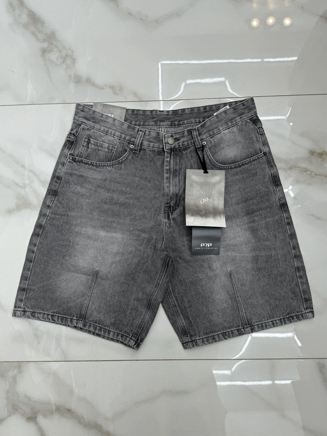 Pantaloncini jeans bermuda baggy Premium grigio