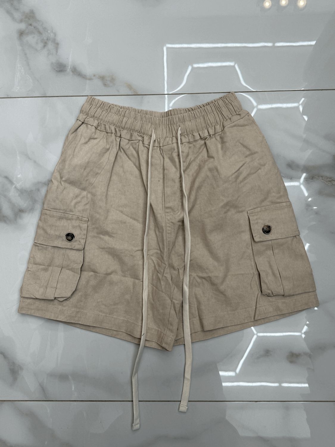 Pantaloncini oversize premium BAMBINO tasconi laterali beige