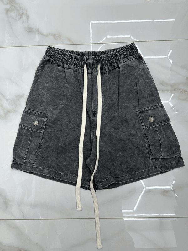 Pantaloncini oversize premium BAMBINO tasconi laterali nero effetto jeans