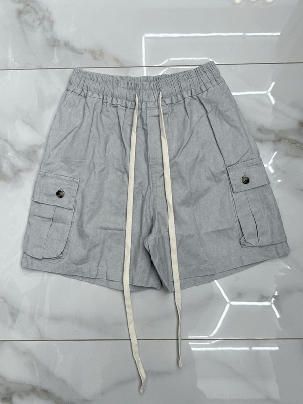 Pantaloncini oversize premium BAMBINO tasconi laterali grigio perla  effetto jeans