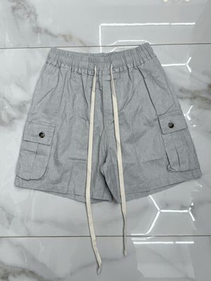 Pantaloncini oversize premium BAMBINO tasconi laterali grigio perla  effetto jeans