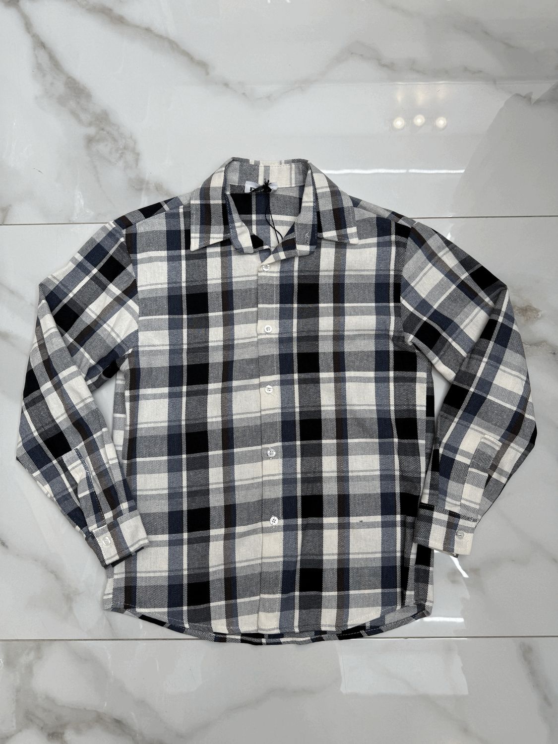 camicia oversize premium BAMBINO fantasia blu grigio