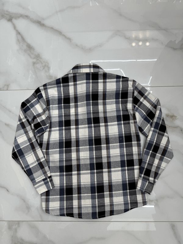 camicia oversize premium BAMBINO fantasia blu grigio