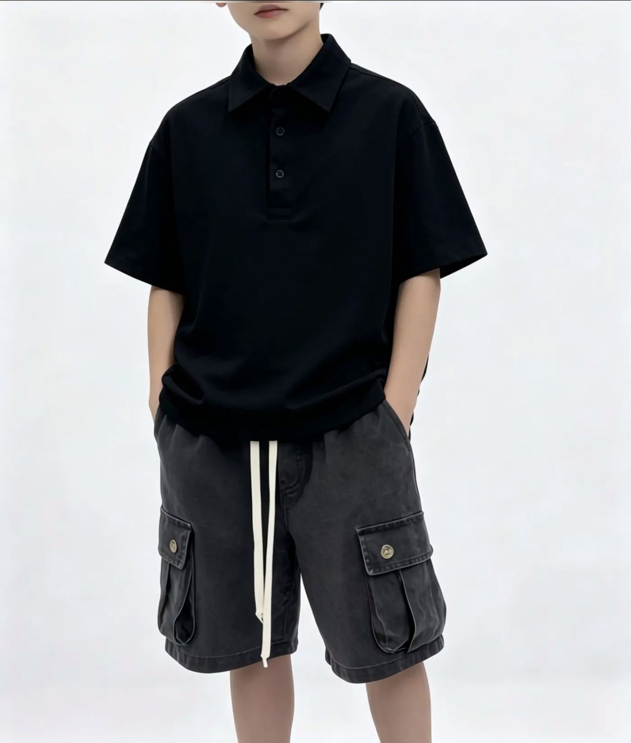 polo oversize premium BAMBINO nera