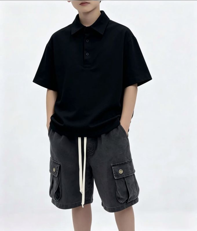 polo oversize premium BAMBINO nera polo oversize premium BAMBINO nera